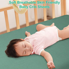 Pet Rejoir crib sheets shown on a standard 28x52 crib mattress for easy fit