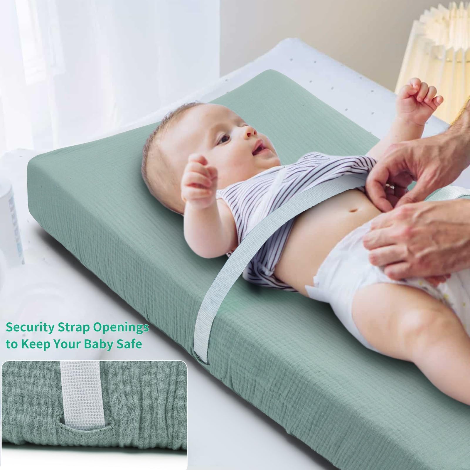 Pet Rejoir muslin changing pad cover in beige complements neutral nursery decor