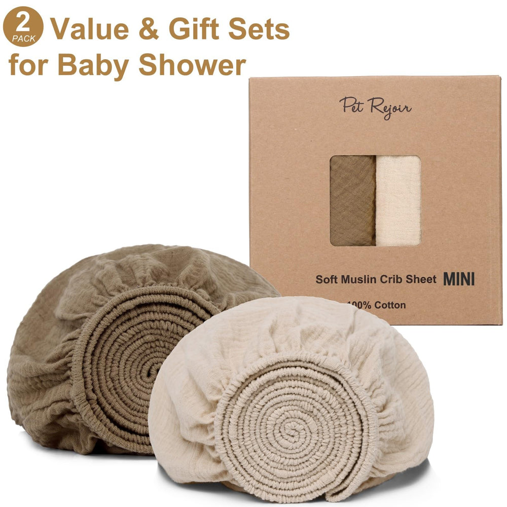 PET REJOIR muslin mini crib sheets fabric close-up showing soft, breathable texture.