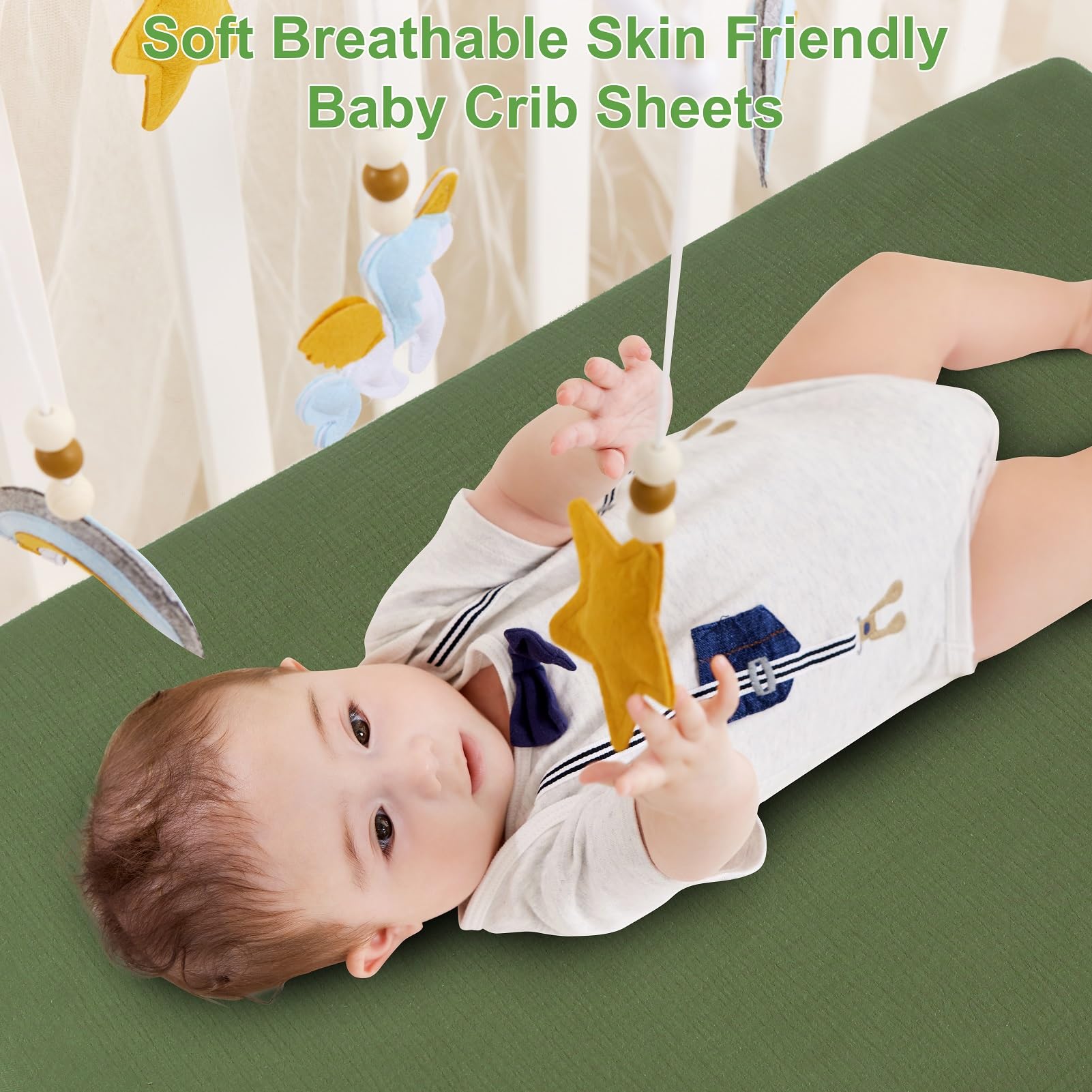 PET REJOIR muslin mini crib sheets size 38x24 for portable cribs.