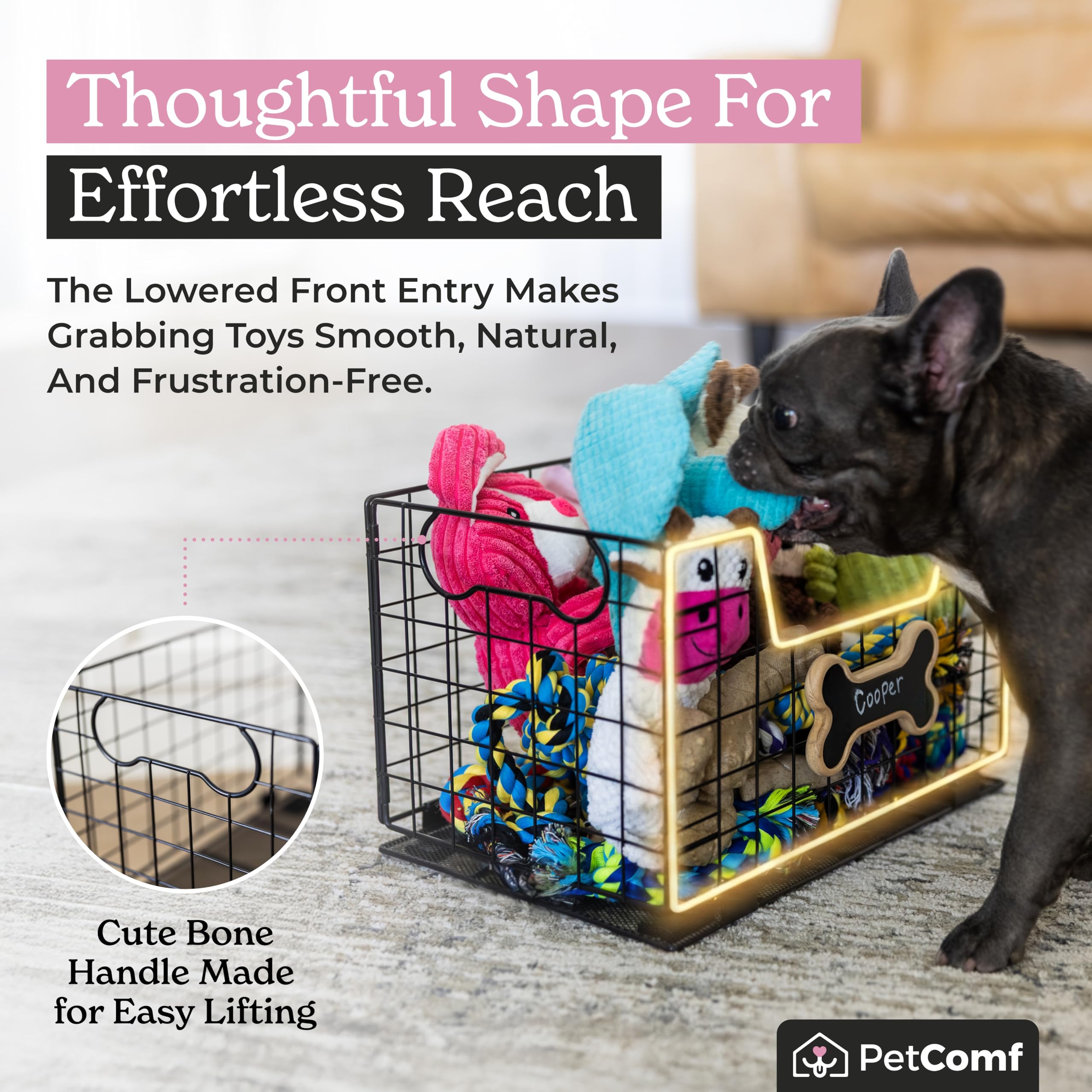 PetComf dog toy basket carbon steel close-up emphasizing durability for daily use.