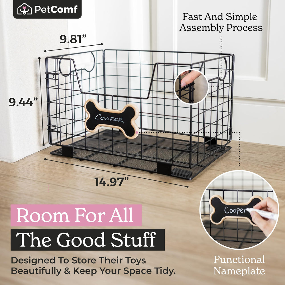 PetComf dog toy basket chalkboard nameplate close-up for personalized decor.