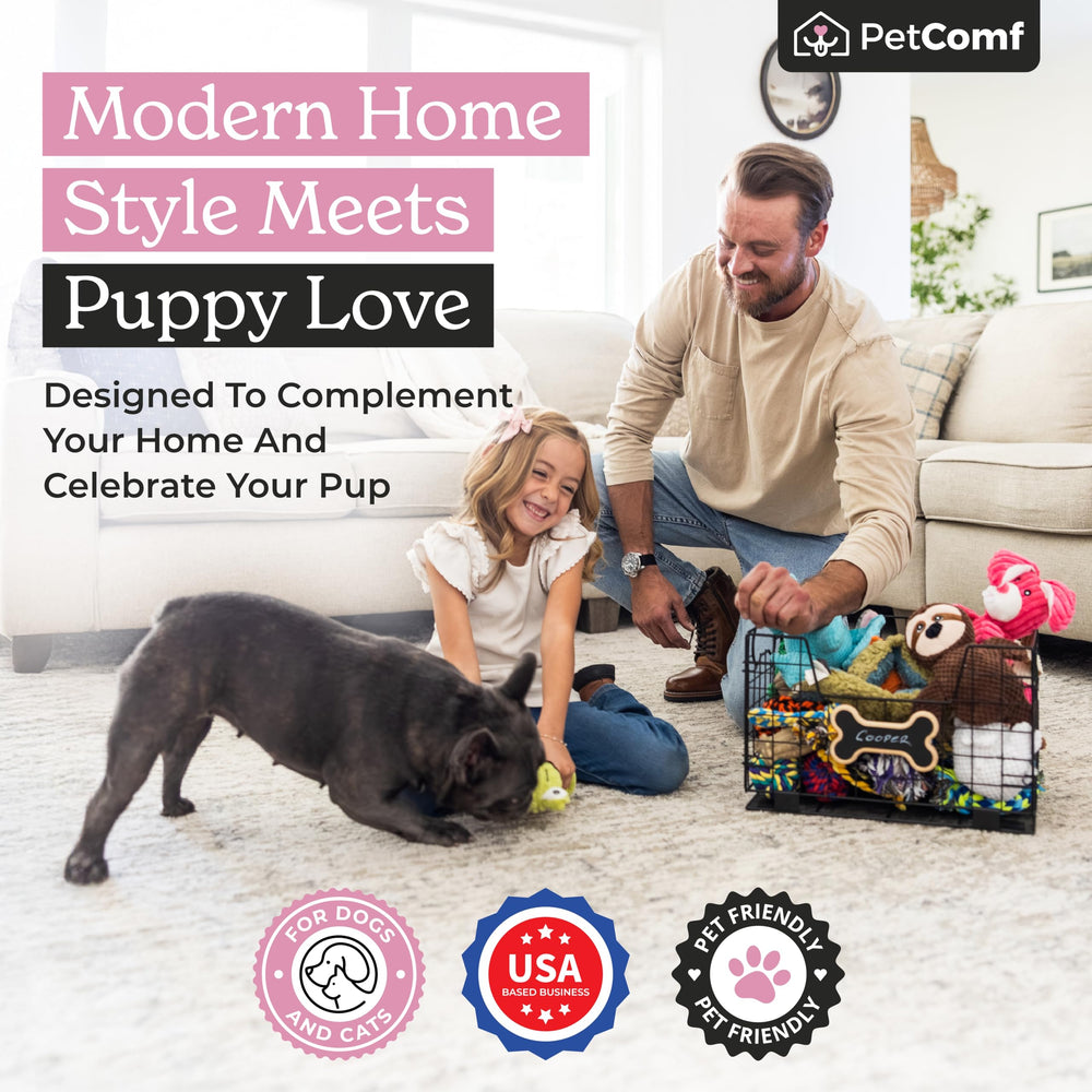 PetComf dog toy basket side view highlighting organized storage in living spaces.