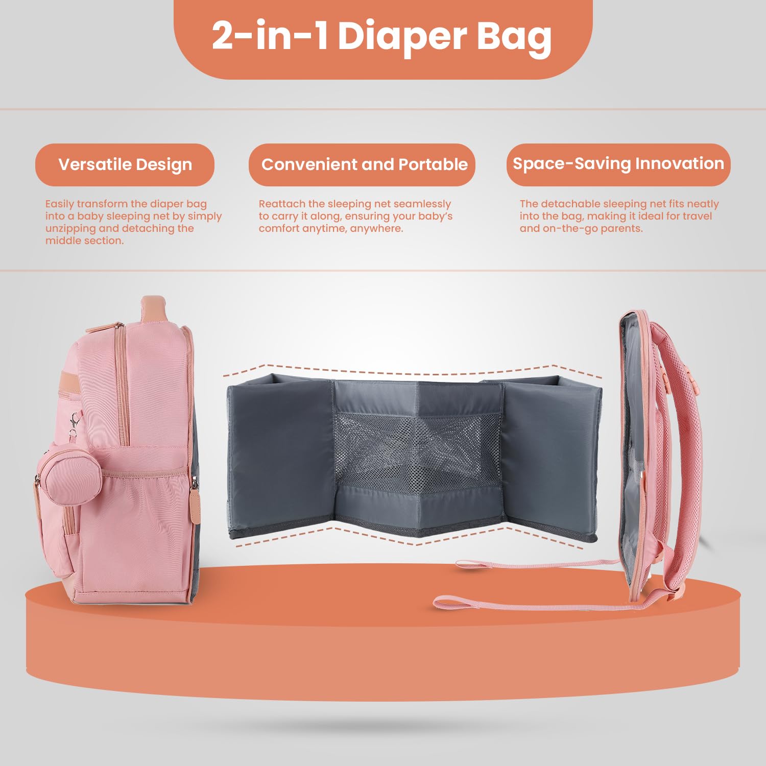 Lightweight, waterproof nylon exterior of Petino Pura diaper bag.