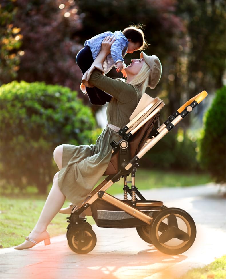 Petit B612 luxury stroller five-point harness and brakes for safety.