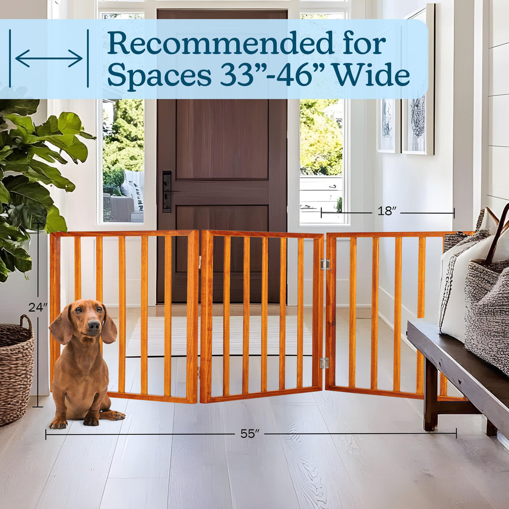 PETMAKER gate fits openings from 33 to 46 inches wide.