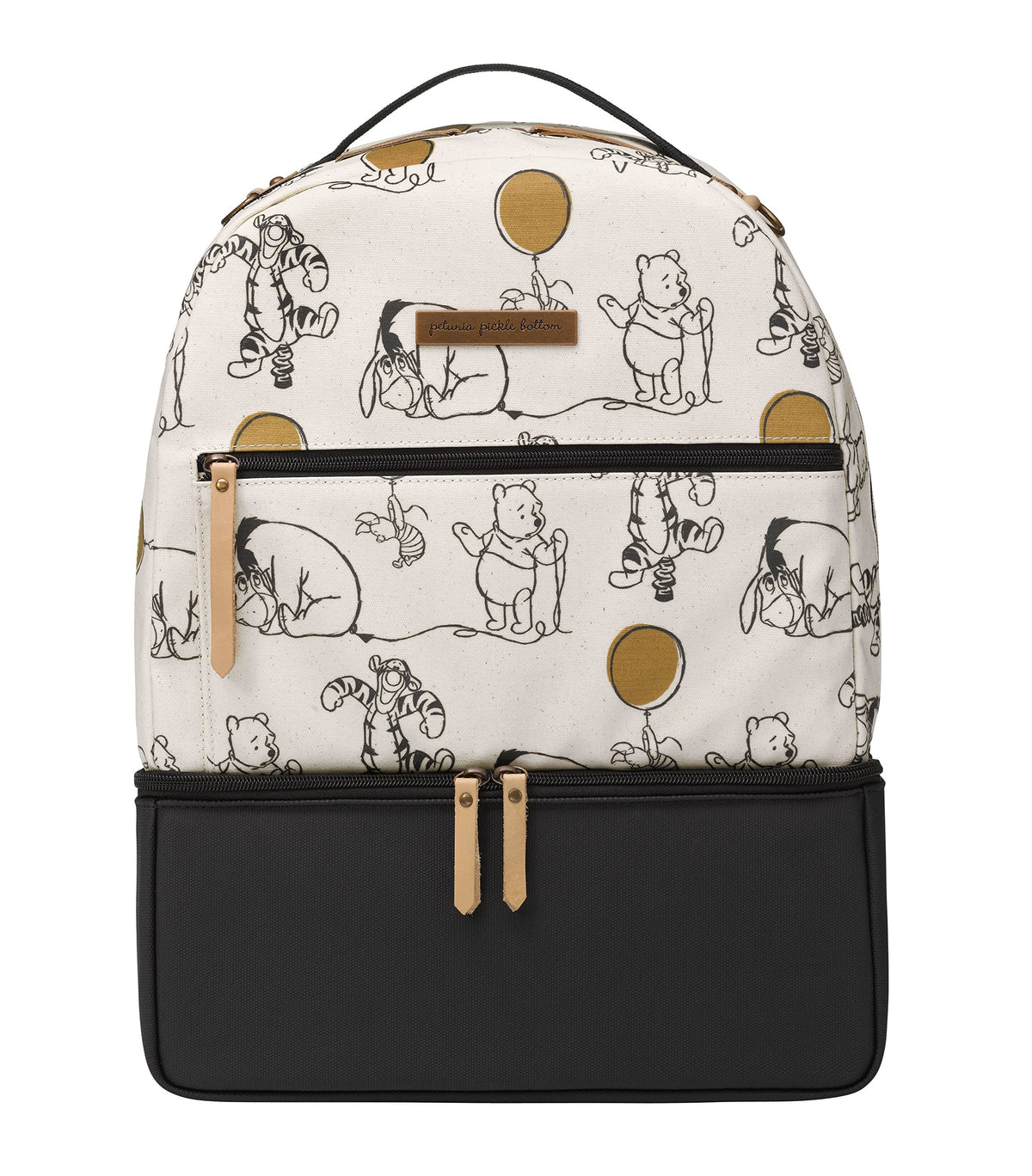Petunia Pickle Bottom District Backpack Winnie the Pooh front view with organized pockets for quick access.