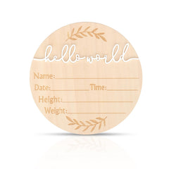 PEUTIER baby announcement sign with 3D Hello World text for newborn photos