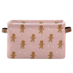 Pfrewn Christmas storage basket with pink gingerbread-man print keeps toys organized in nursery
