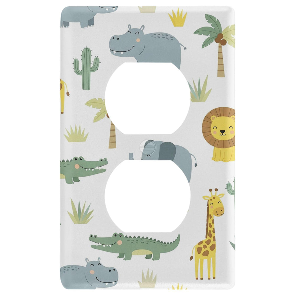 Pfrewn giraffe switch plate enhances classroom-inspired interiors.