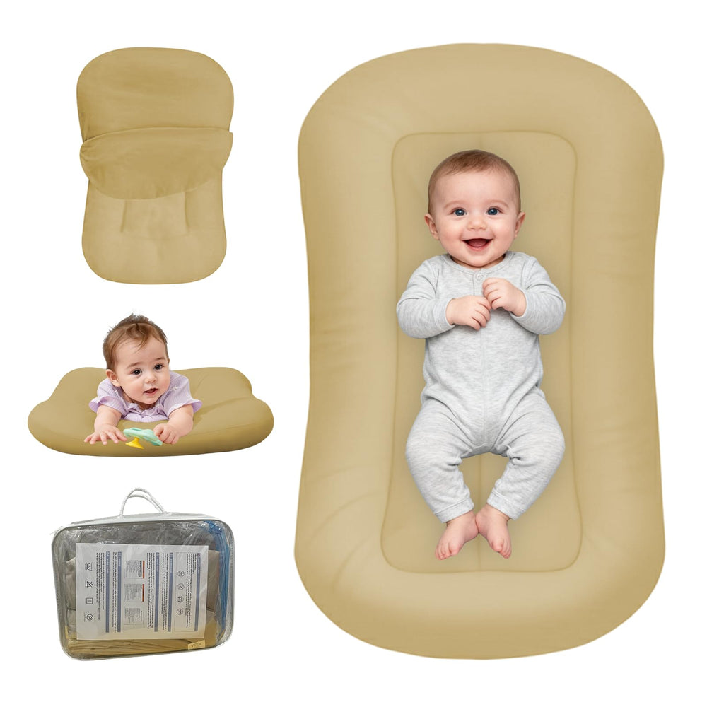 PGONEEE baby lounger apricot bionic design for cozy newborn bonding and play.