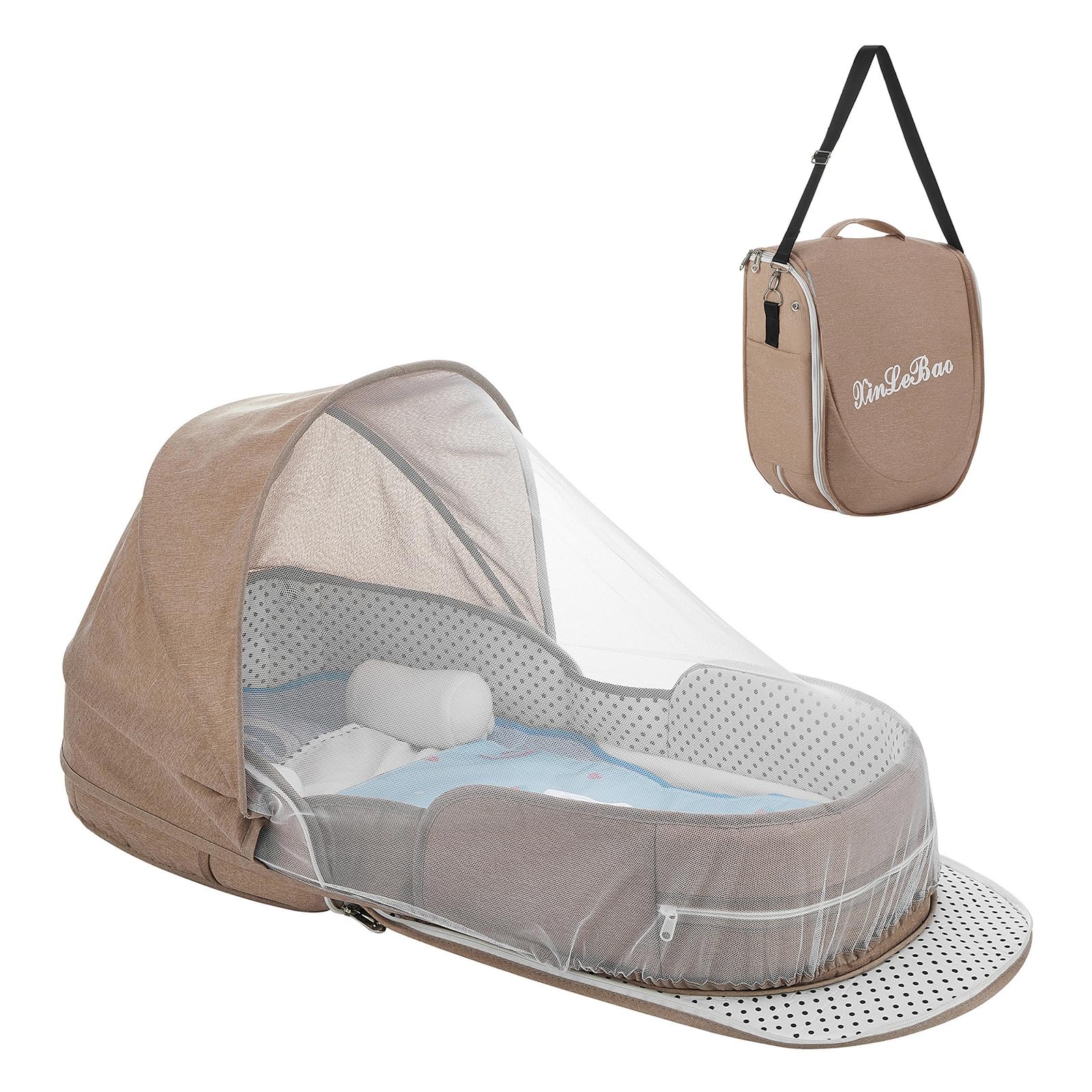 PGONEEE baby travel bassinet foldable backpack for easy travel and compact carrying.