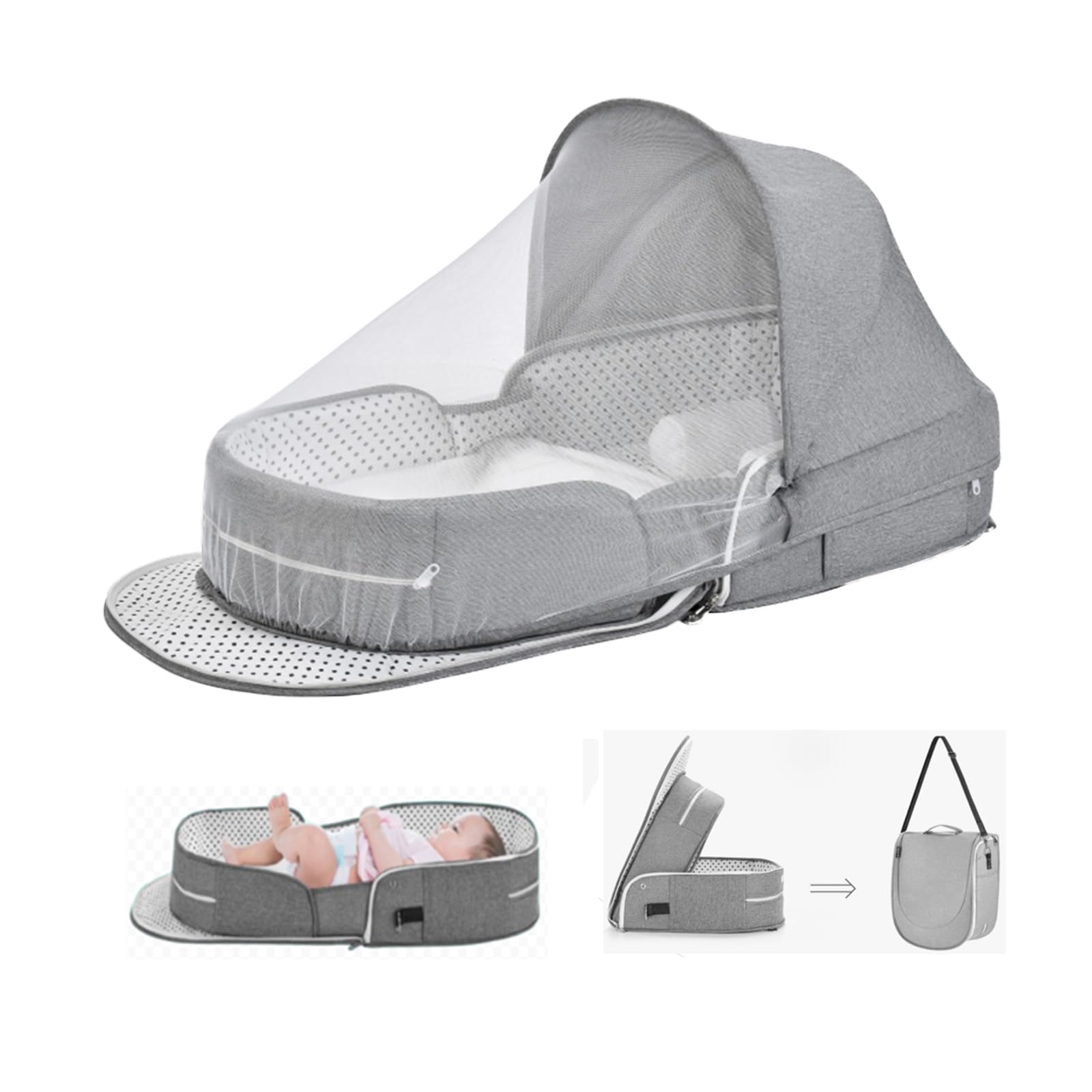 PGONEEE baby travel bassinet folded into a compact backpack for travel.