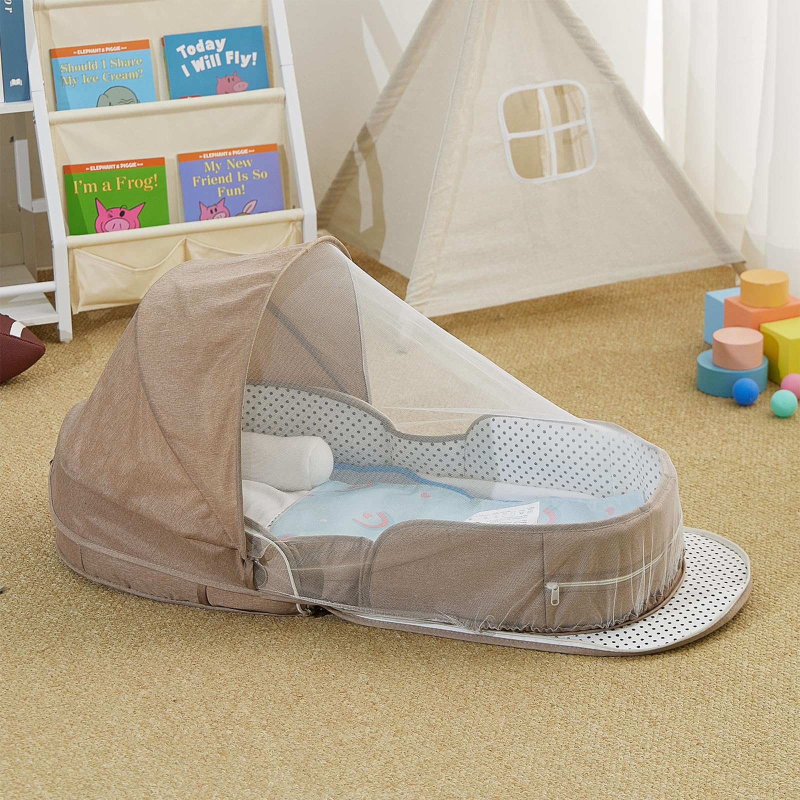 PGONEEE baby travel bassinet lightweight 2.2 lb for effortless use on the go.