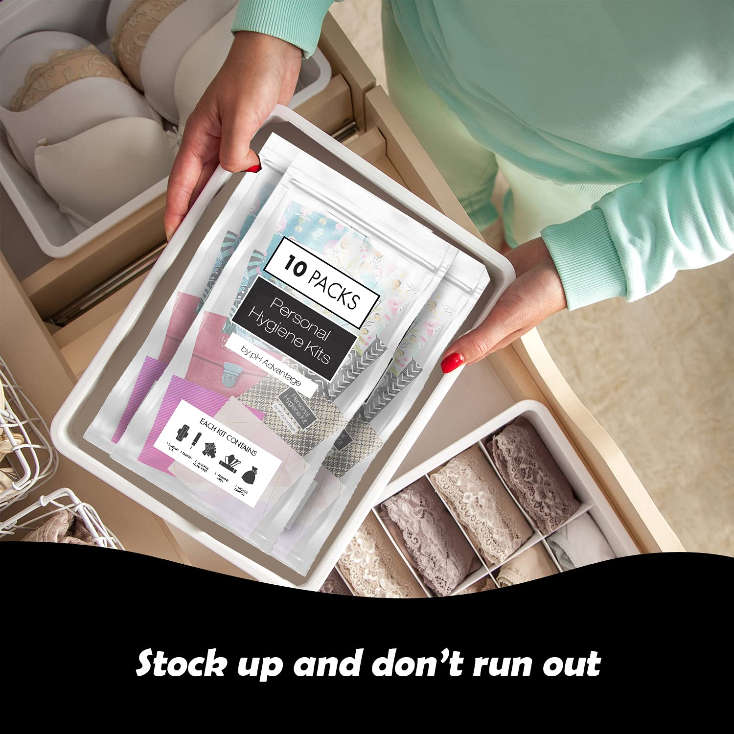 pH Advantage feminine wipes included for a quick refresh.