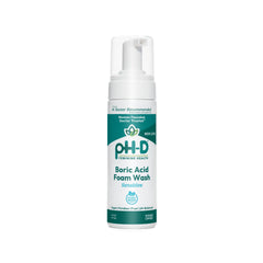 pH-D Feminine Health Boric Acid Foam Wash bottle front, gentle formula for sensitive skin