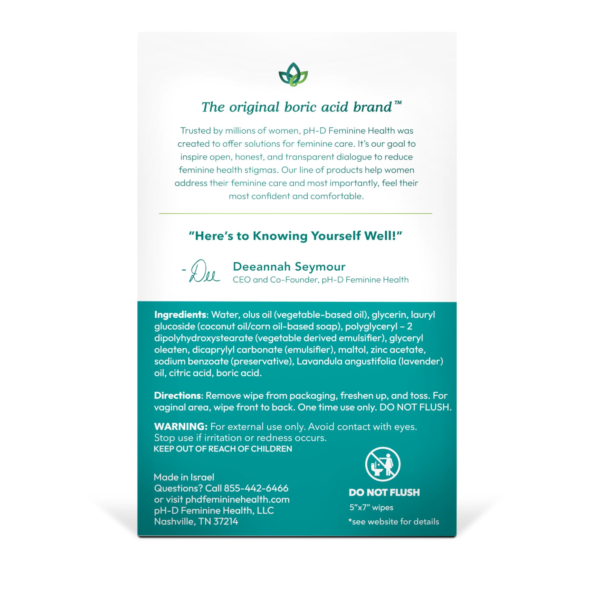 ph-D Feminine Health boric wipes suitable for daily use and travel routines
