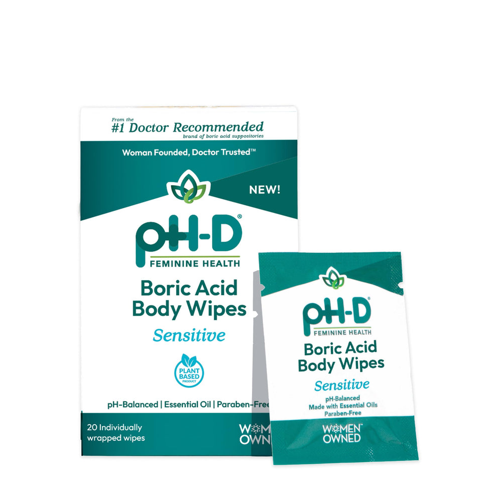 ph-D Feminine Health boric wipes individually wrapped for on-the-go freshness