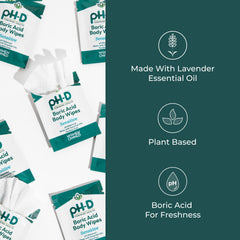 ph-D Feminine Health boric wipes with lavender scent offering gentle refreshment