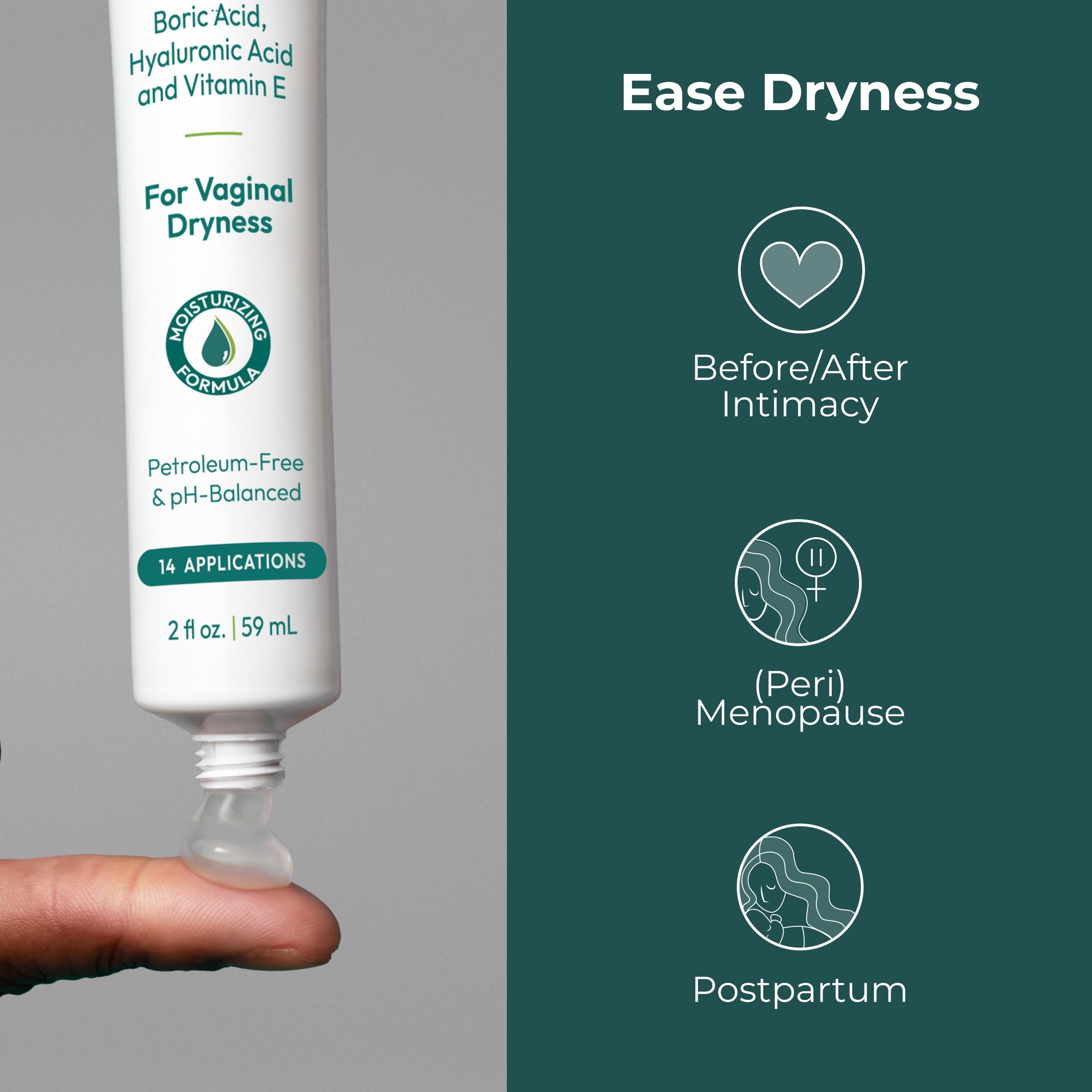 pH-D gel with vitamin E and coconut oil for gentle moisturization and soothing feel.