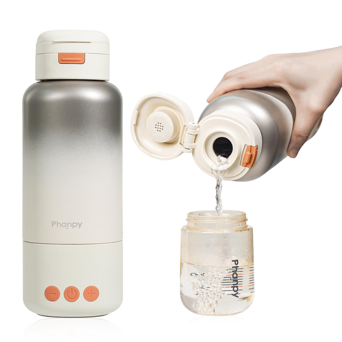 Phanpy detachable battery base enables cordless warming for travel use.
