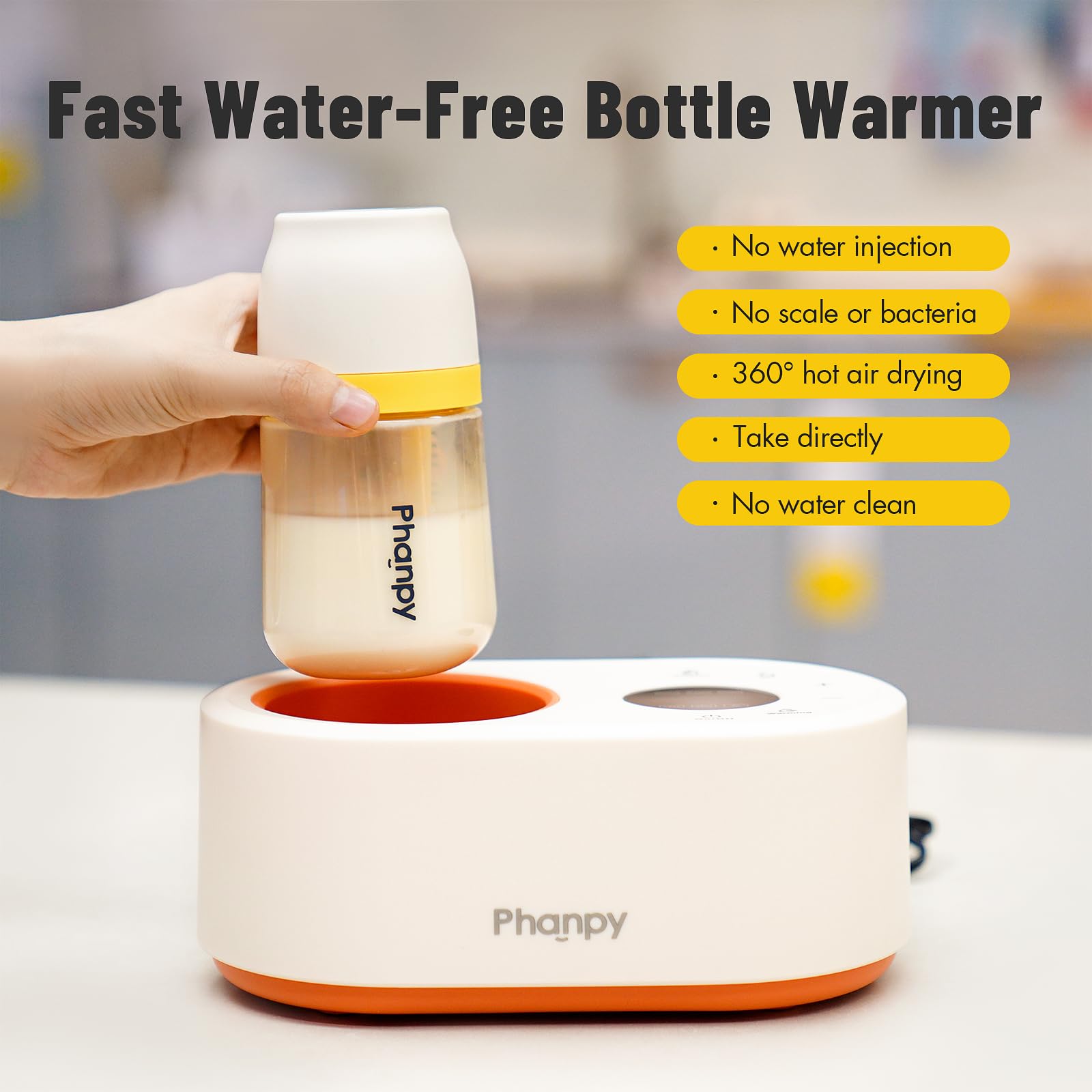 Phanpy fast warming heats milk in 2–5 minutes.