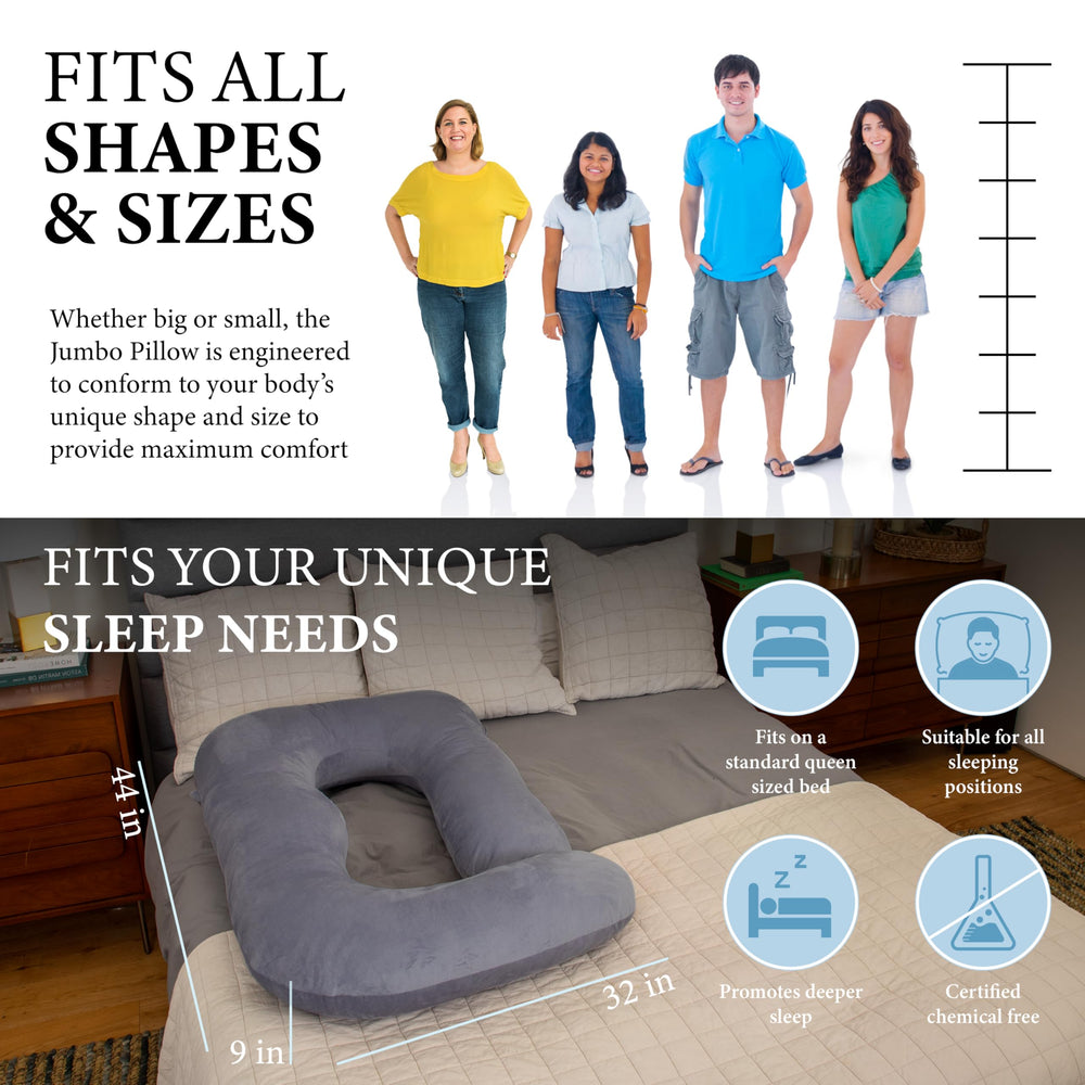 Pharmedoc sleep-scene maternity pillow shown in a cozy bed setup.