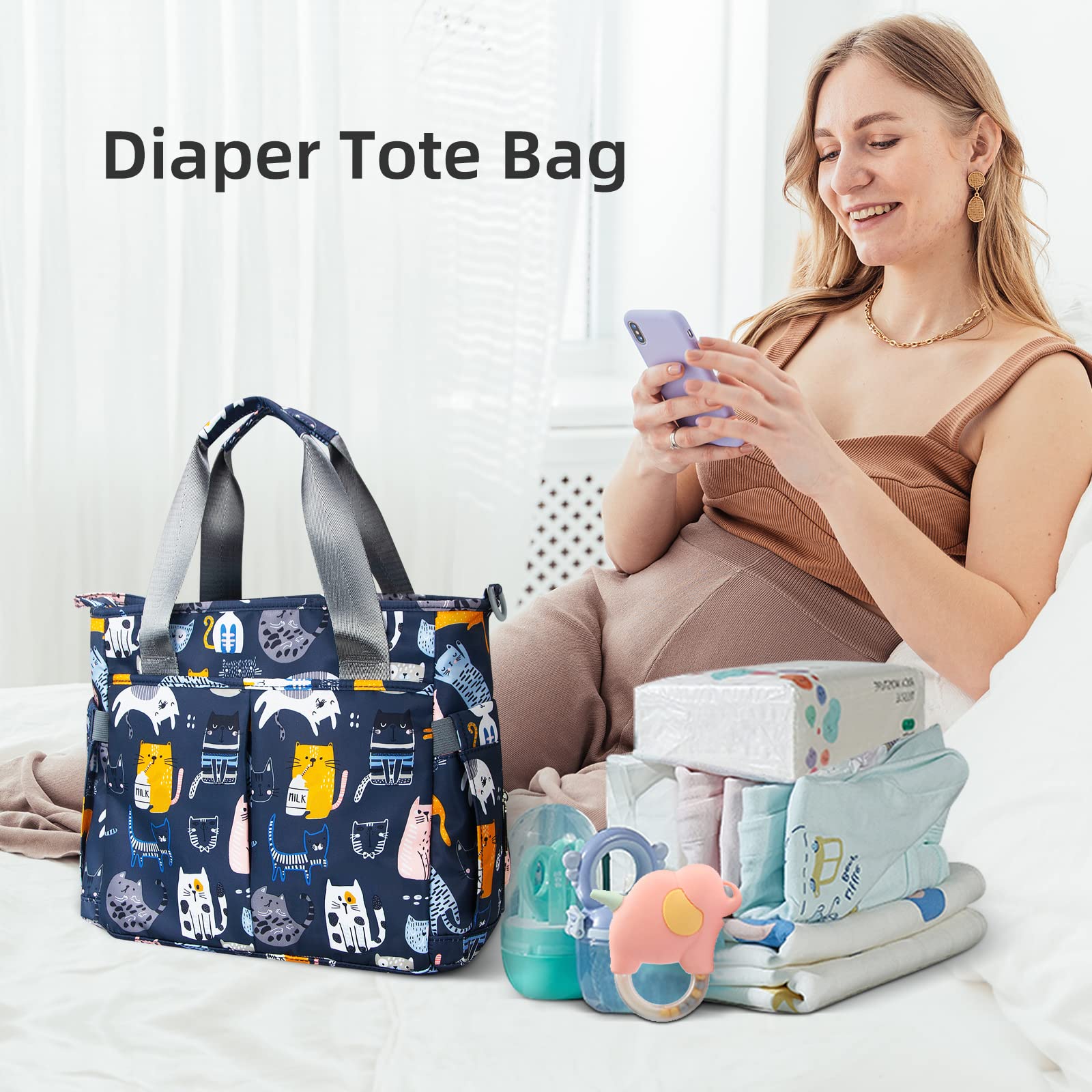 PHEBEN Cat Paradise diaper bag tote insulated bottle pocket keeps feeds at temp.
