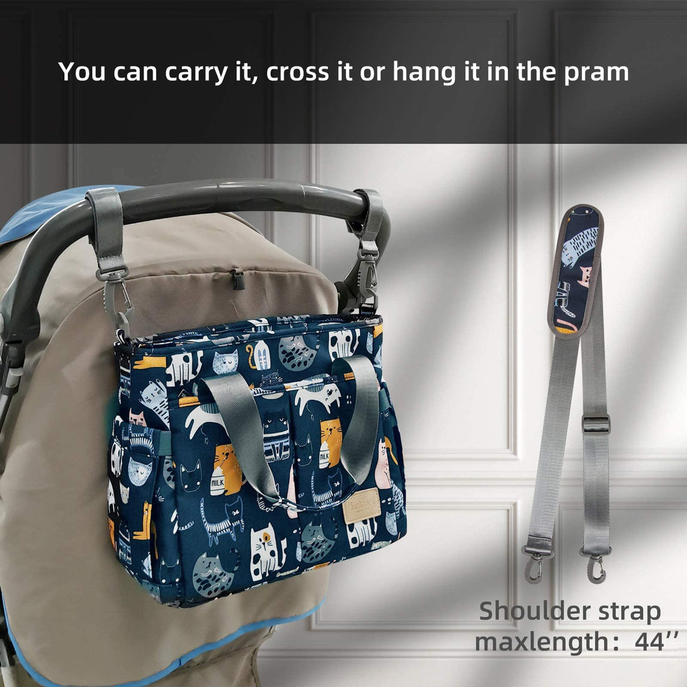 PHEBEN Cat Paradise diaper bag tote medium size ideal for travel with one baby.