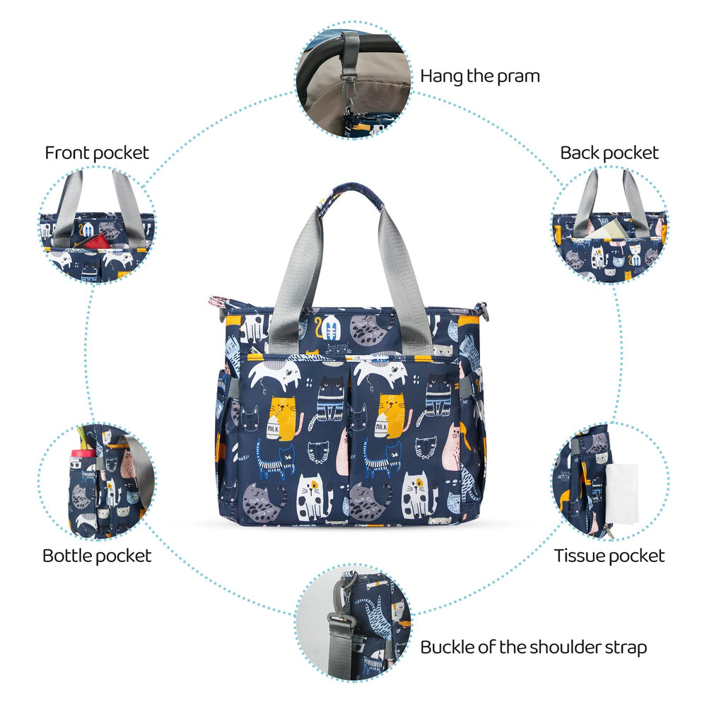 PHEBEN Cat Paradise diaper bag tote waterproof material protects gear in rain or spills.