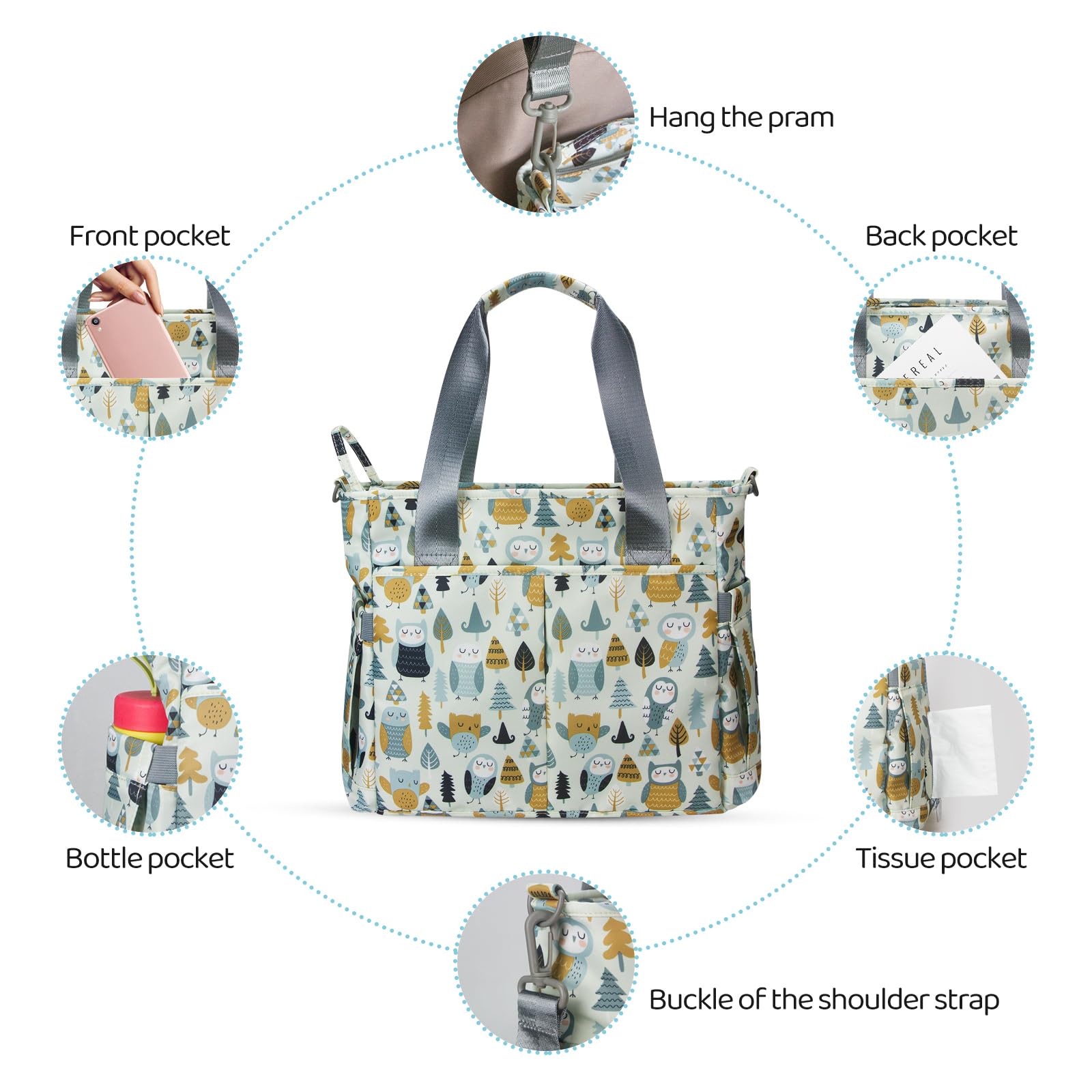 PHEBEN Diaper Bag Tote converts to a shoulder or crossbody bag.