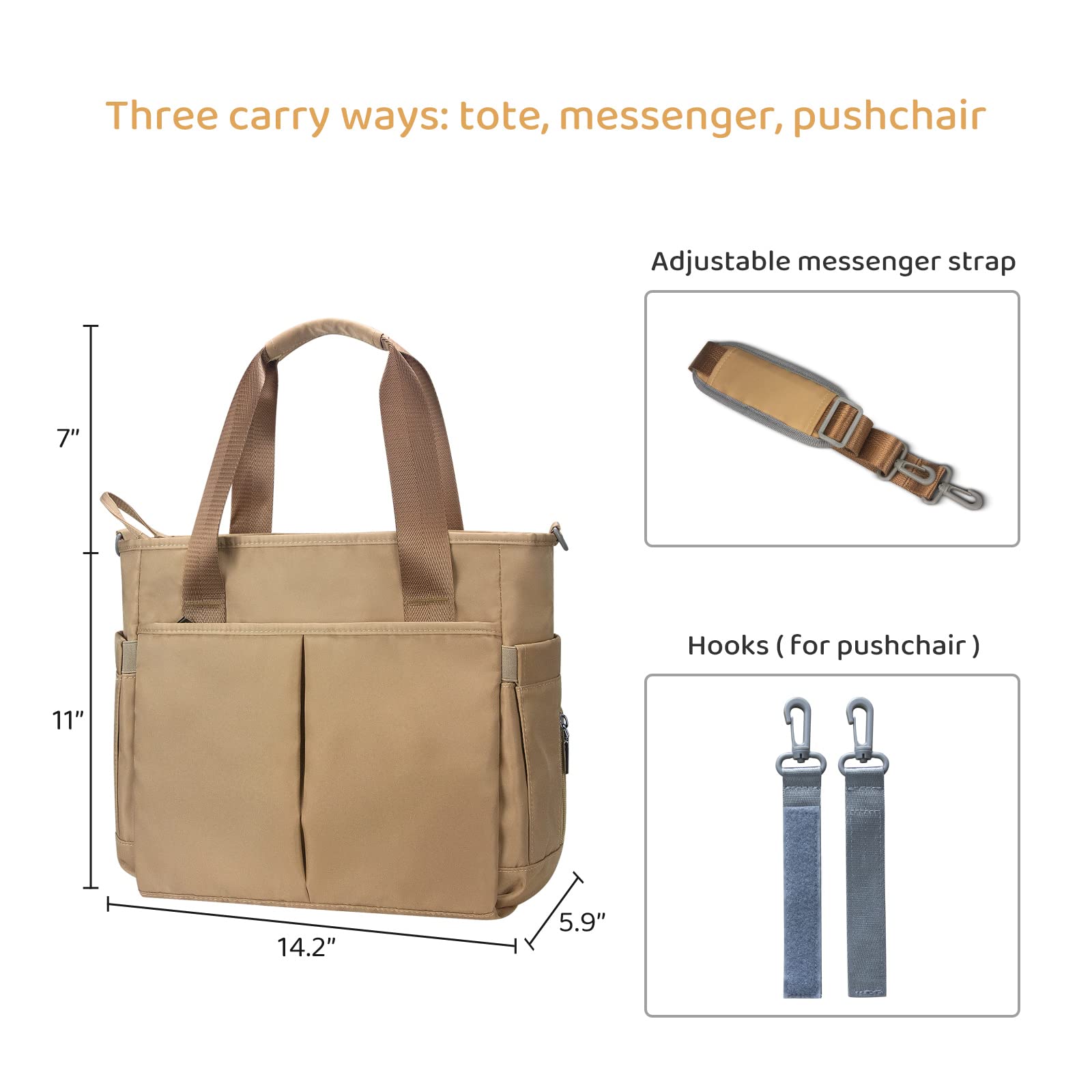 PHEBEN diaper bag offers dry and wet pockets to stay organized.