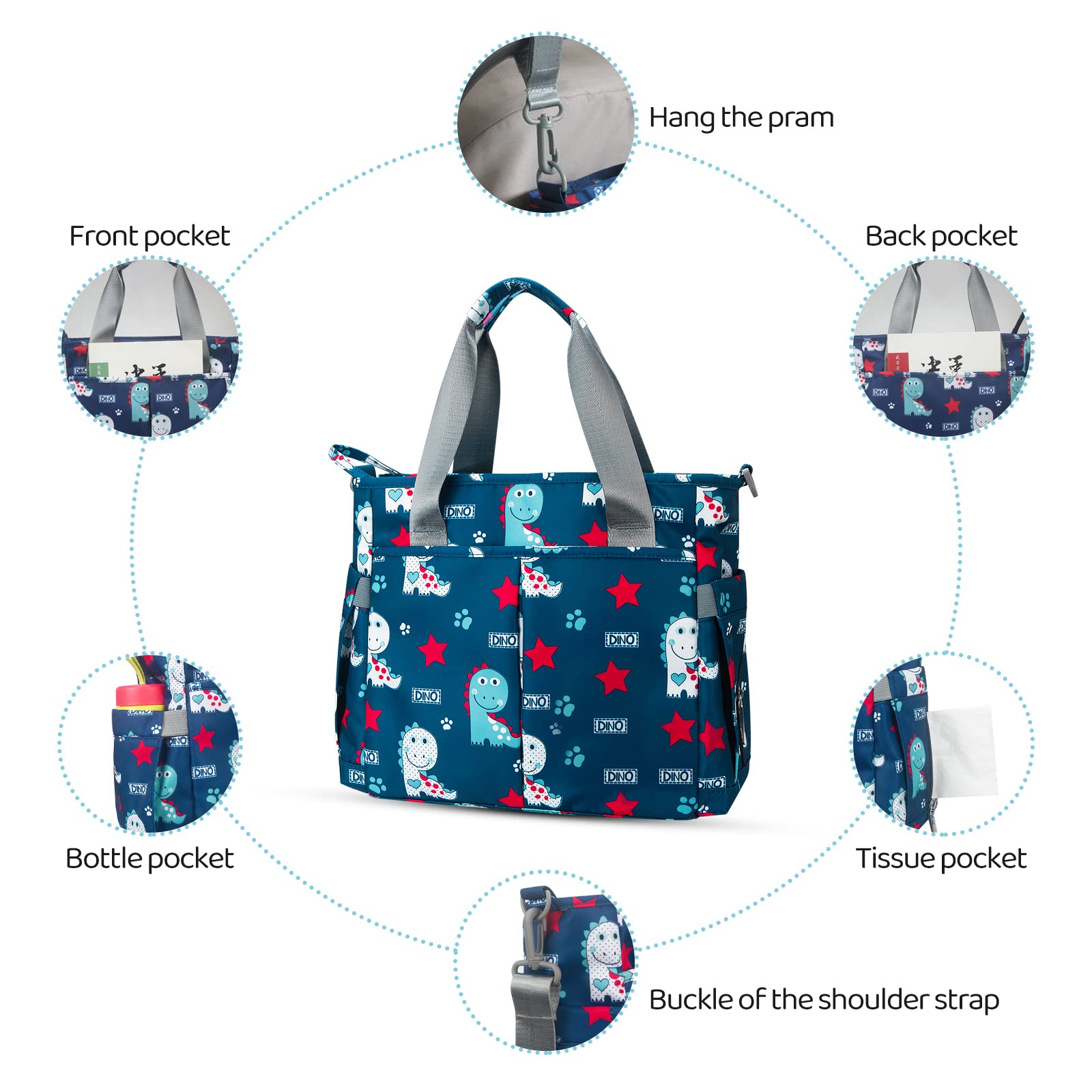 PHEBEN diaper bag tote dry and wet pocket shows organized storage