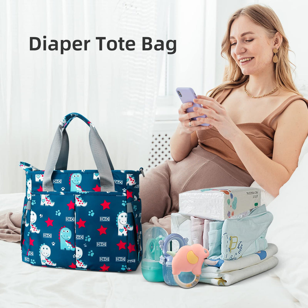 PHEBEN diaper bag tote side pocket demonstrates quick access storage on the go