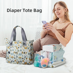 PHEBEN Diaper Bag Tote interior shows organized pockets for essentials.