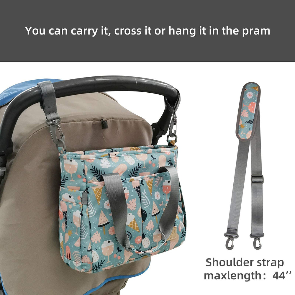 PHEBEN stroller hooks attach to bag for hands-free strolling.