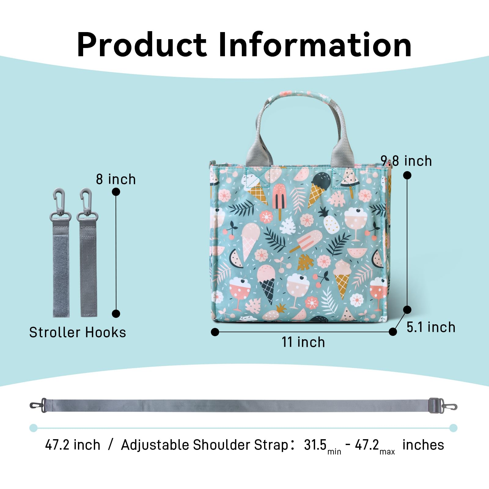 PHEBEN mini baby bag with insulated bottle pocket and dessert cartoon.