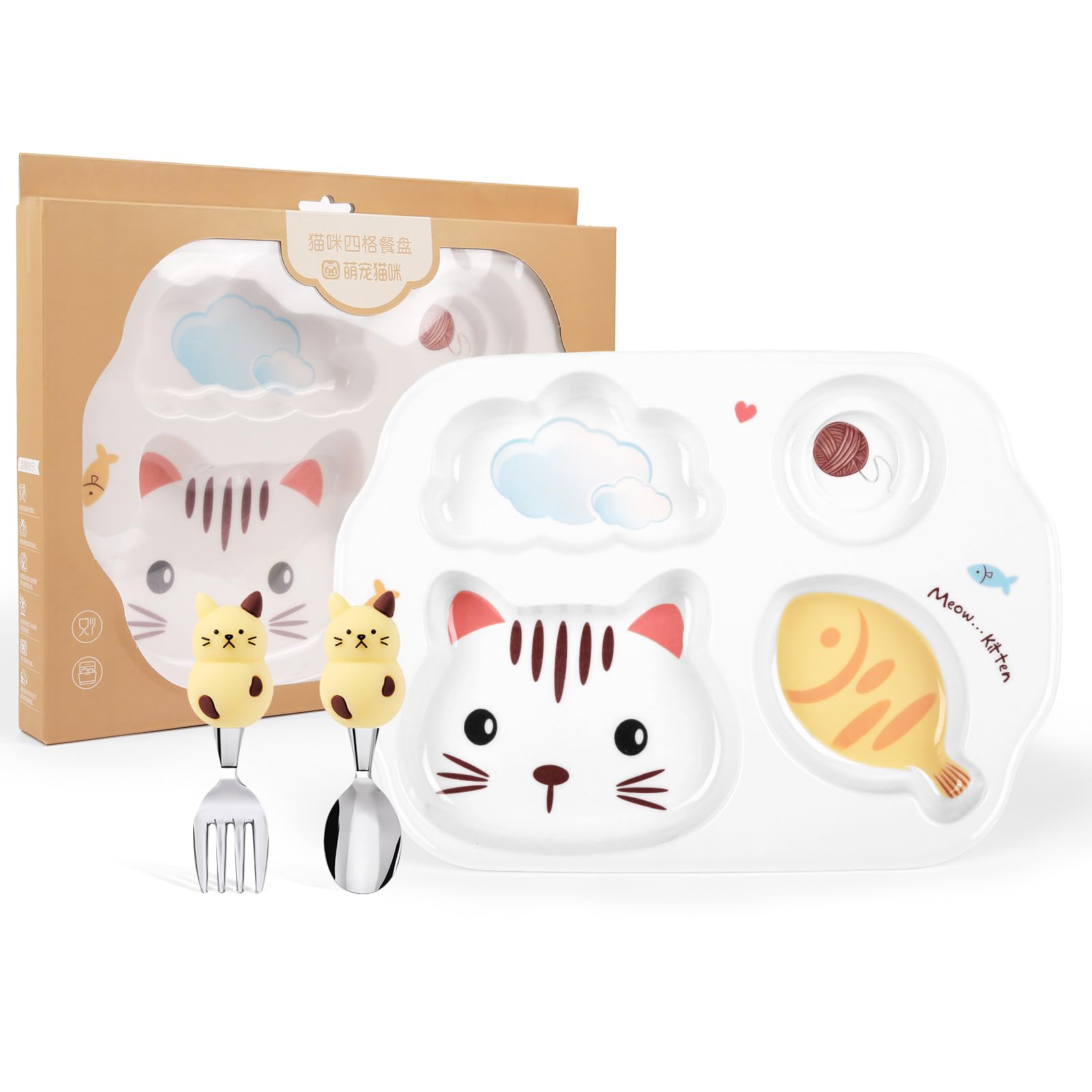PHEENOWL kids plate with four compartments helps keep foods separate for picky eaters.