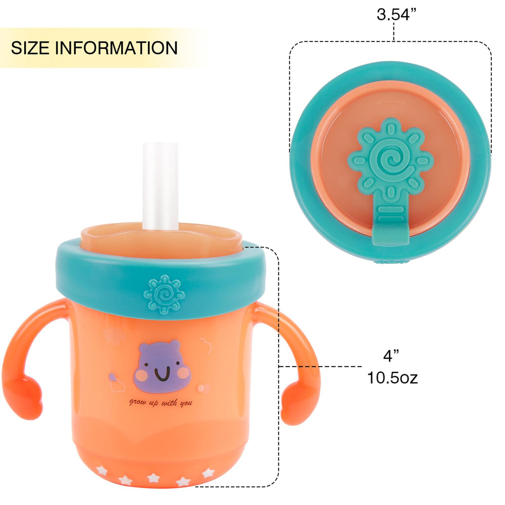 PHEENOWL stainless-steel straw cup 10oz orange, metal straw offers safer sipping for toddlers.