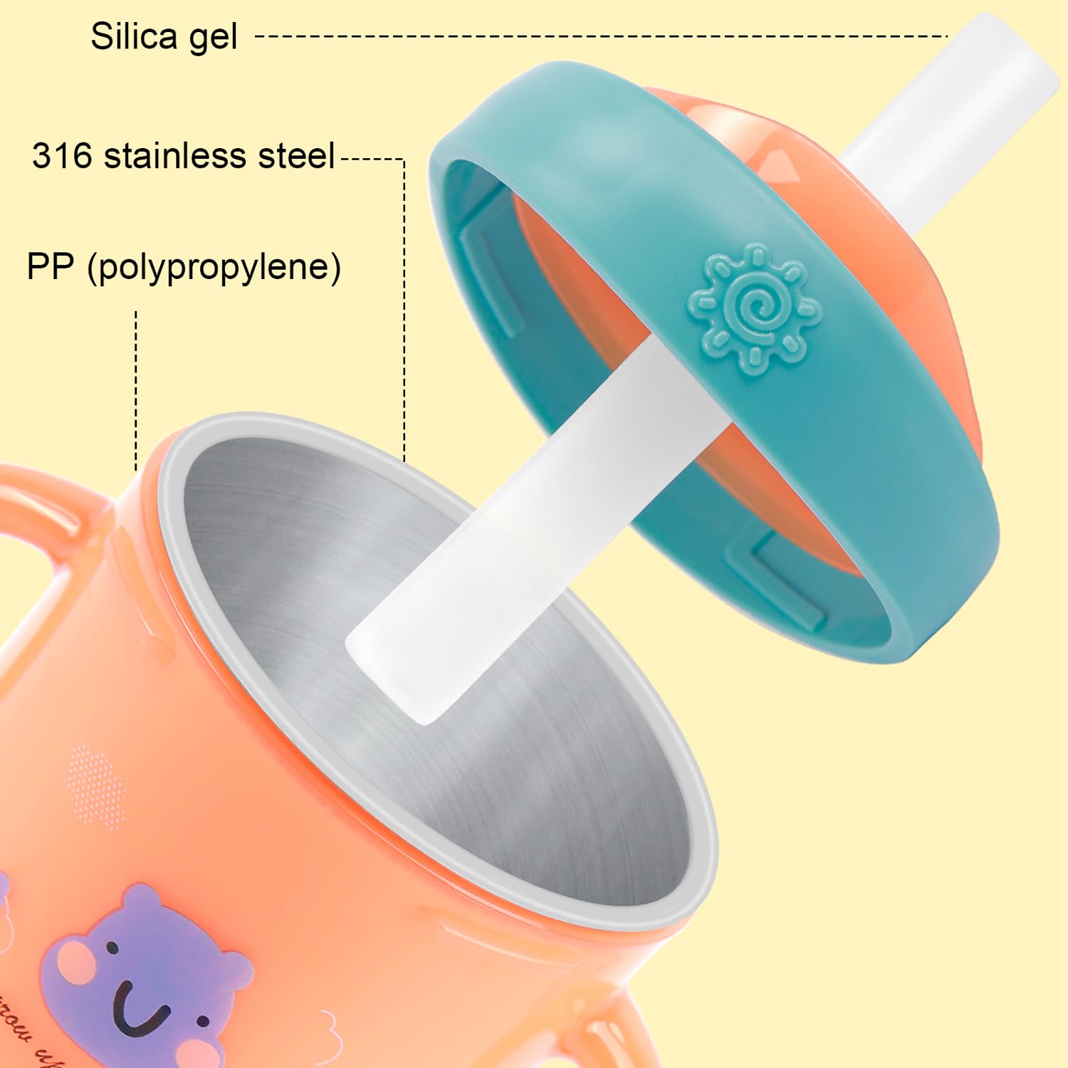 PHEENOWL travel-friendly kid cup orange, fits most car cup holders for on-the-go hydration.