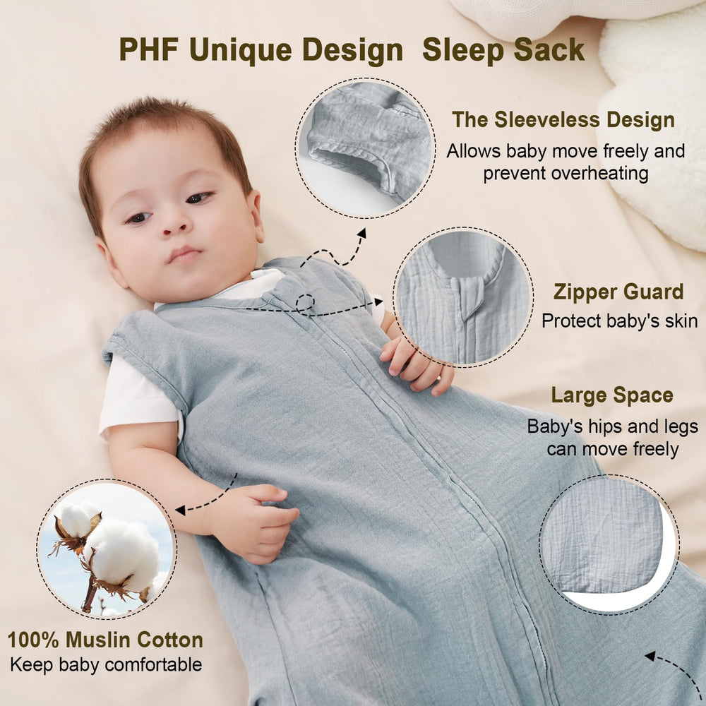 PHF sleeveless design sleep sack for breathable comfort