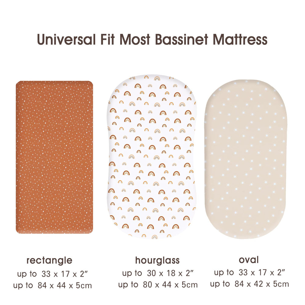 PHF 3-pack rainbow bassinet sheets gift-ready for baby showers or birthdays.