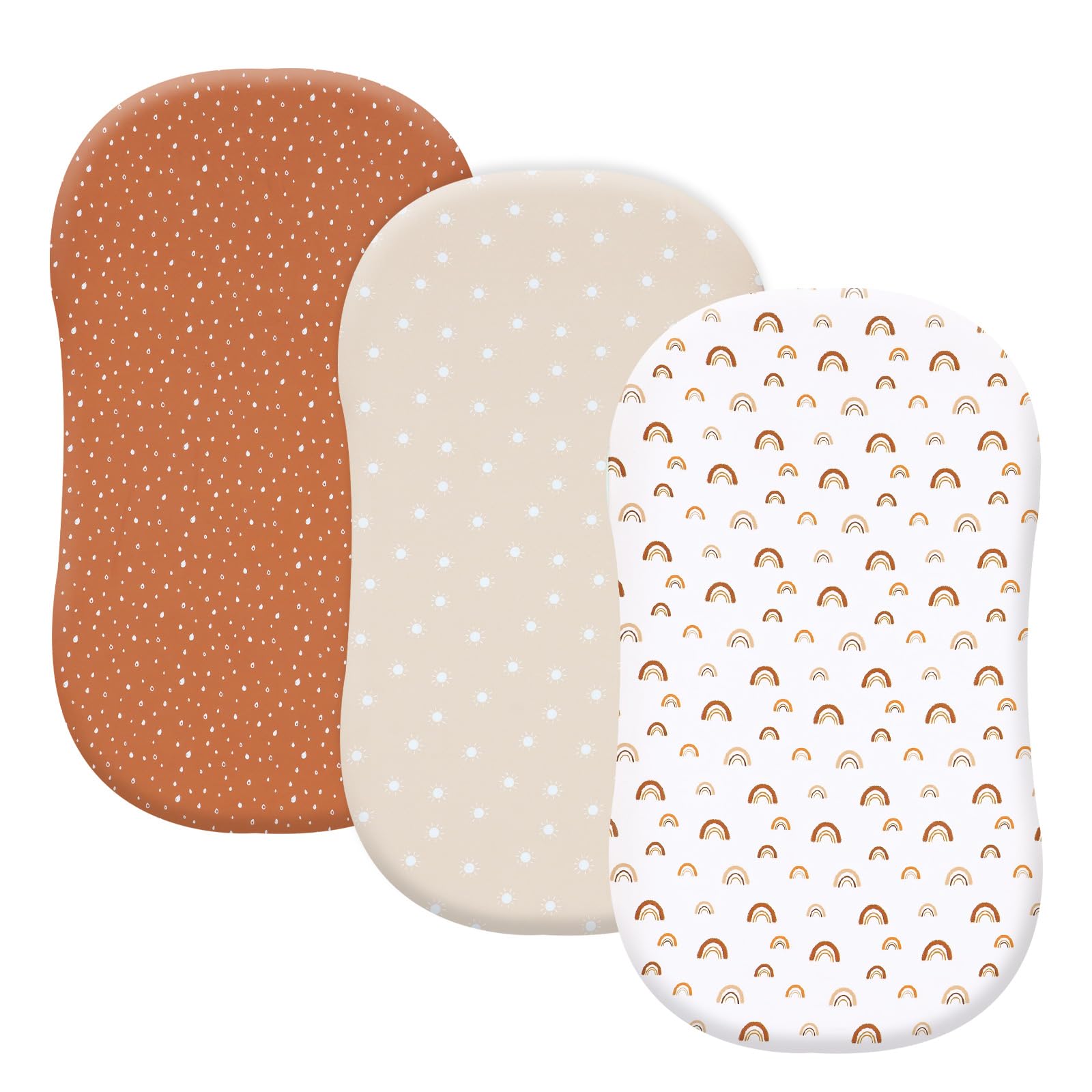 PHF 3-pack soft bassinet sheets in rainbow fit snugly on most cradles for secure sleep.
