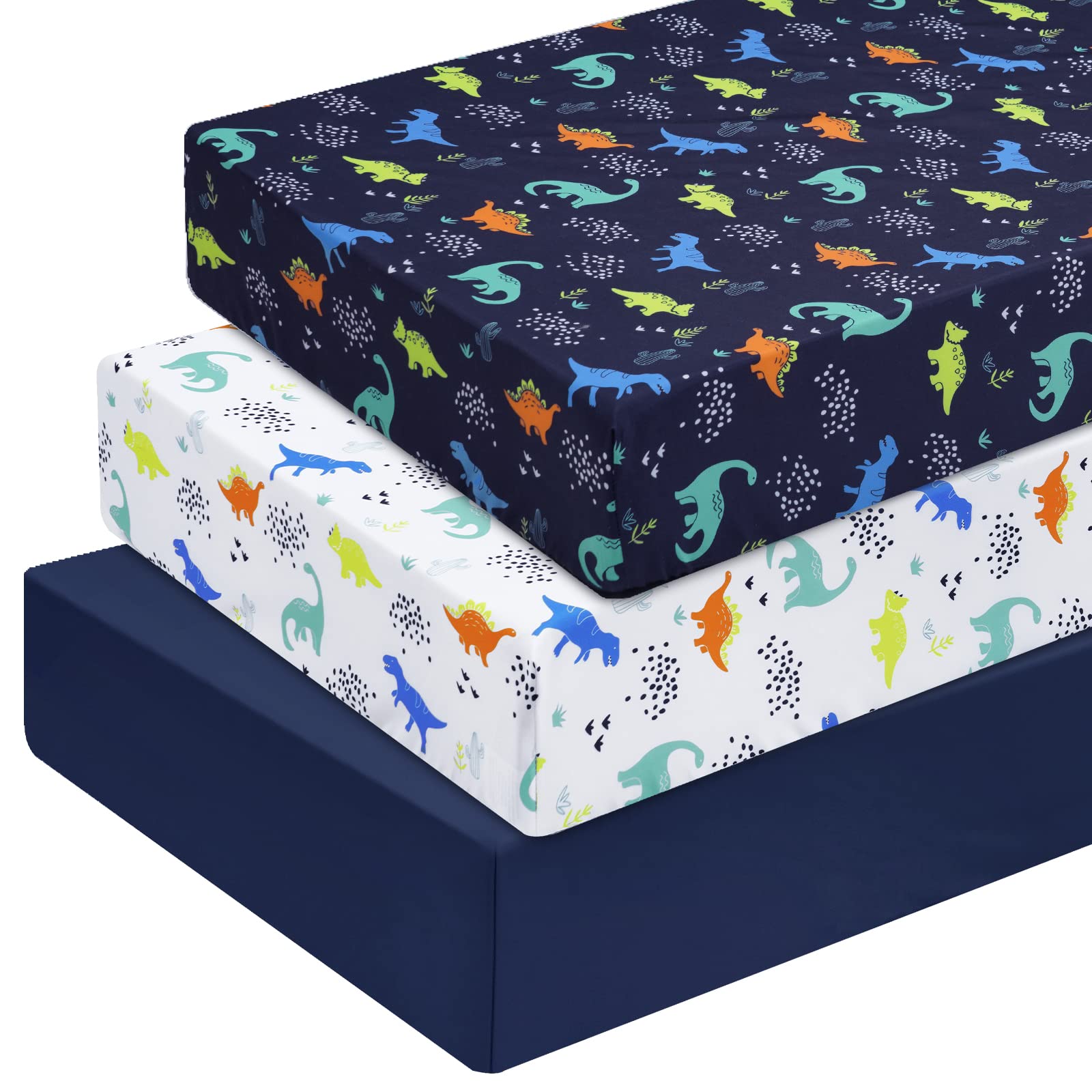 PHF 3-pack soft dinosaur crib sheets on standard crib mattress for playful style and practical fit.