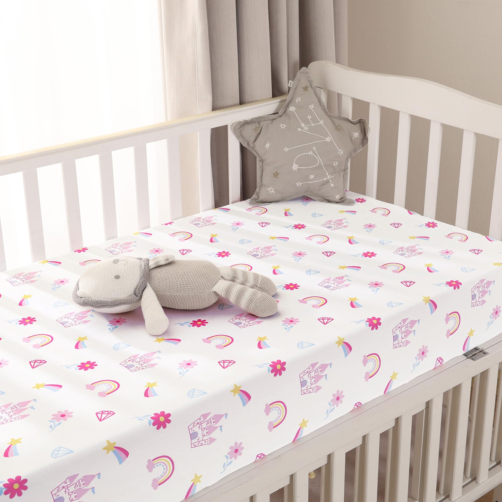 PHF 3-pack crib sheets castle design for nursery decor