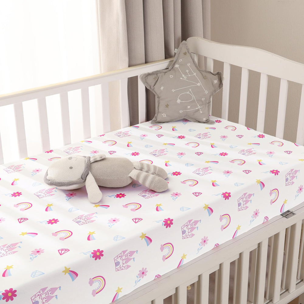 PHF 3-pack crib sheets castle design for nursery decor