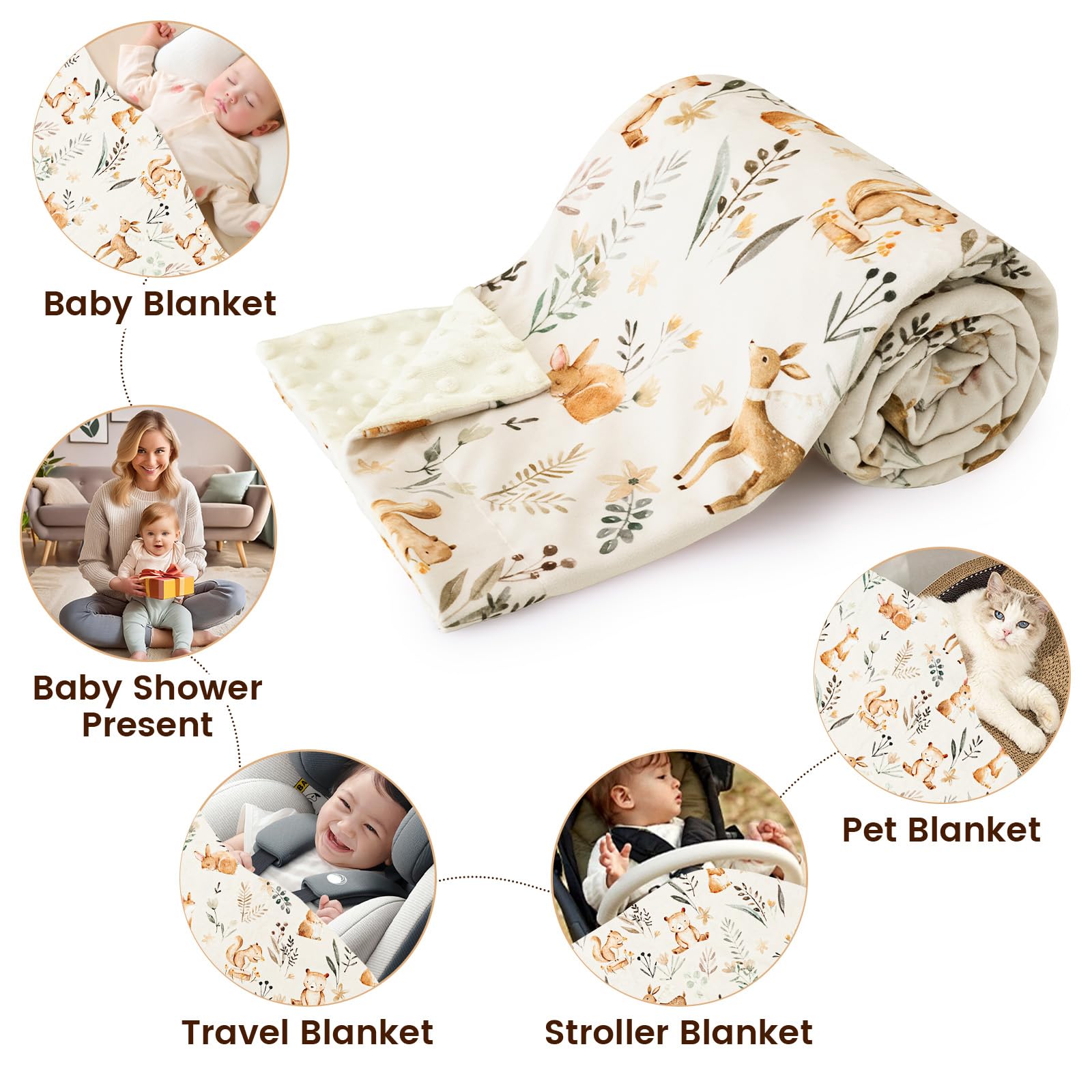 PHF Minky baby blanket 30x40 inches fits newborns and car seats.