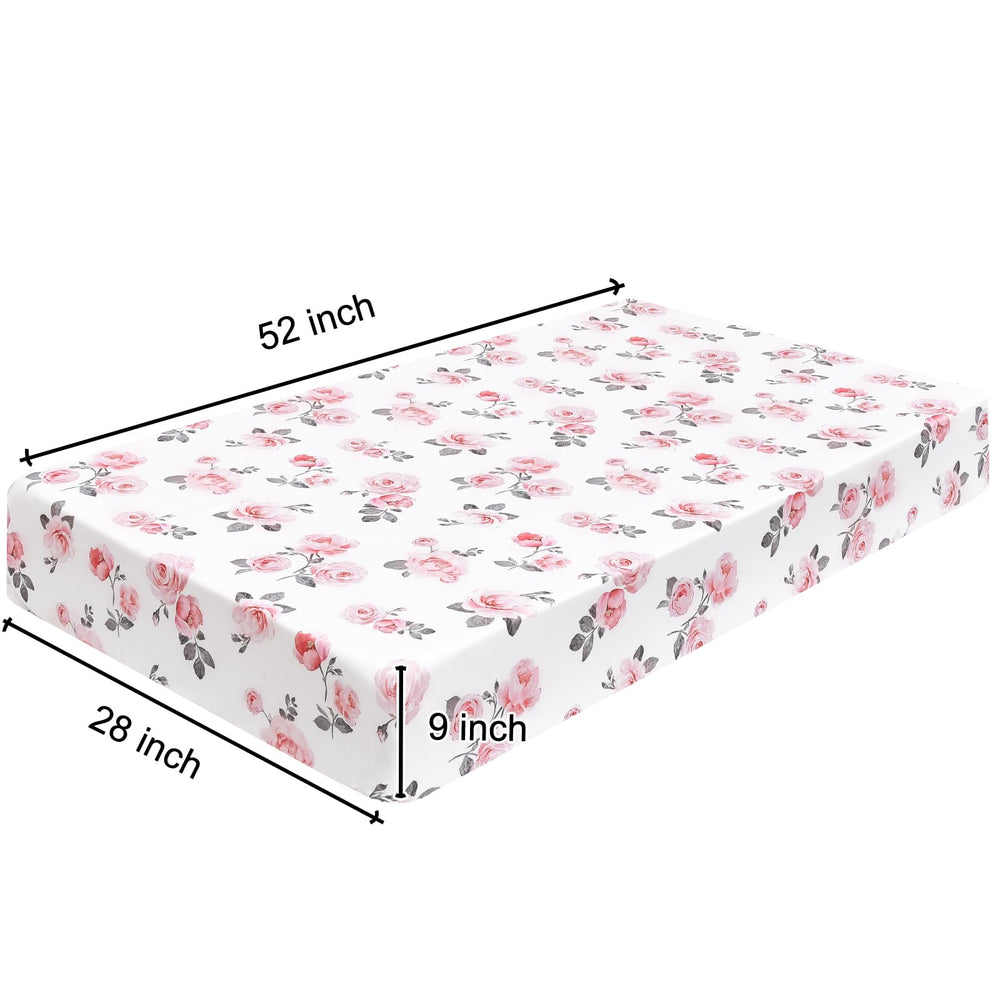 PHF rose floral backdrop crib sheet doubles as a baby photo background.
