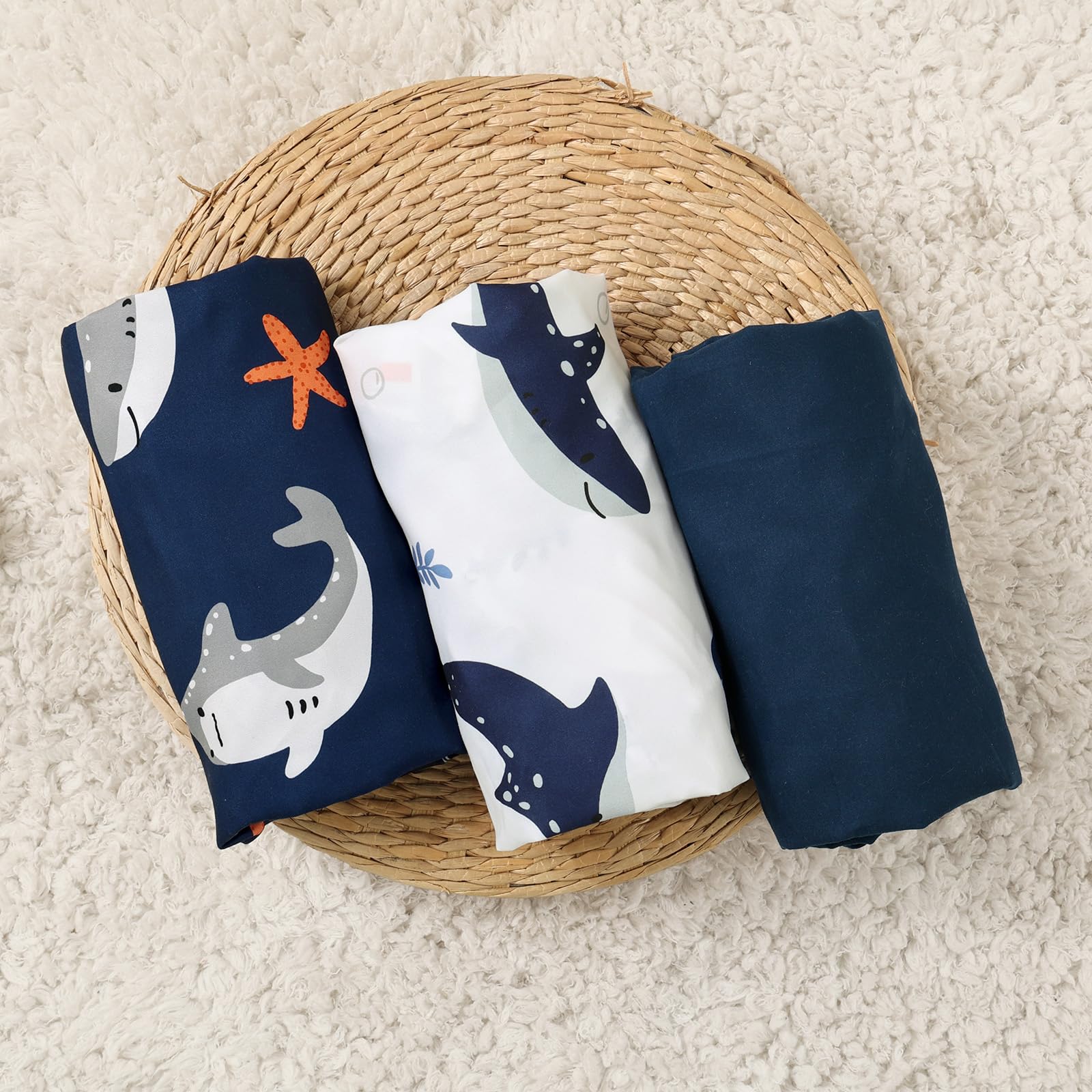 PHF gift-ready shark-pattern sheets suitable for showers and birthdays