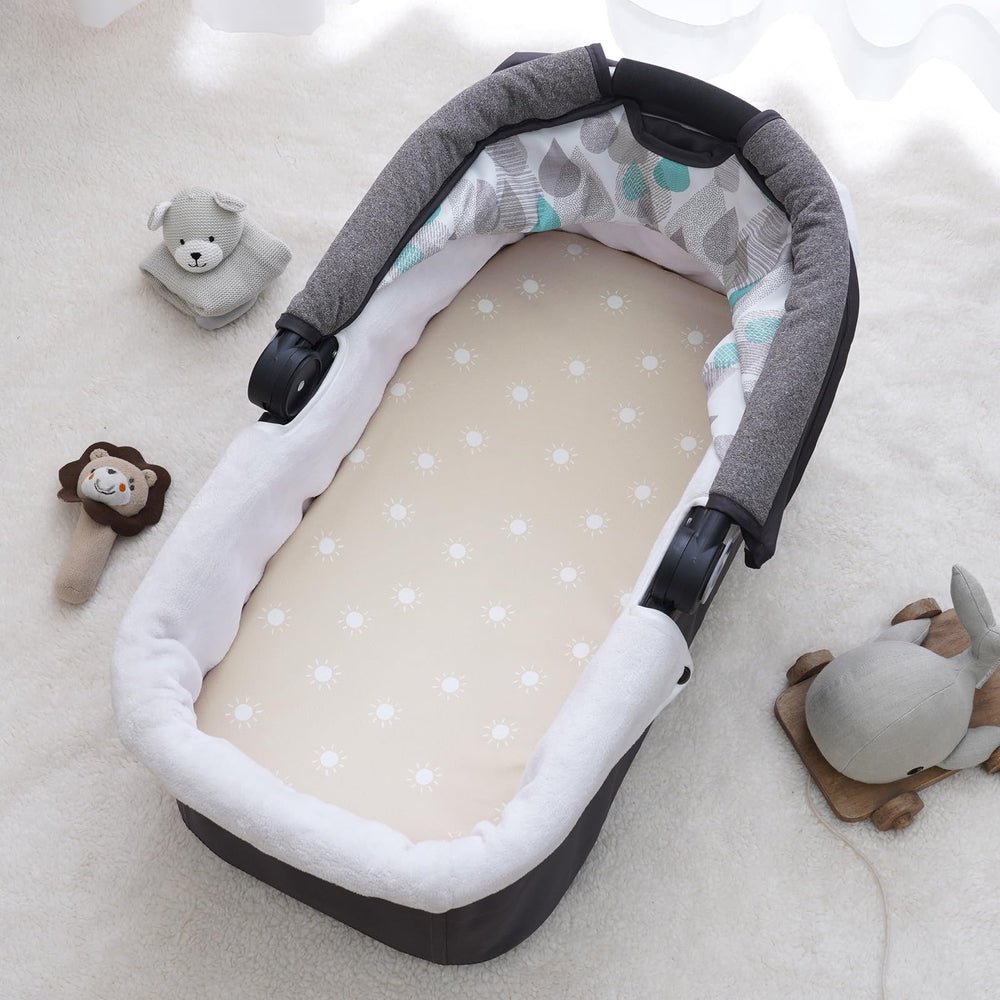 PHF rainbow bassinet sheets are easy to care for in a cold machine wash.